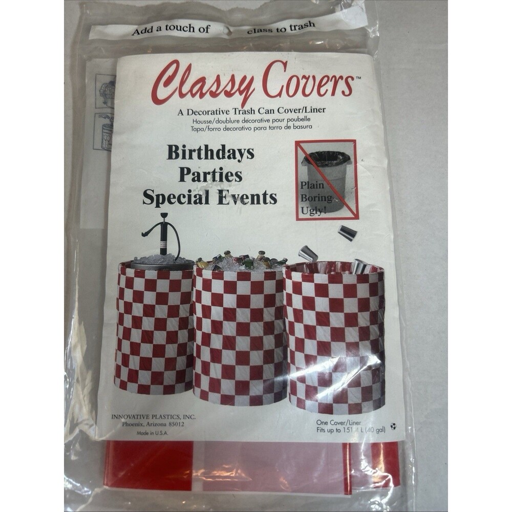 Classy Covers Trash Can Cover Red White Check Party Picnic 40 Gallon USA - Picture 2 of 12